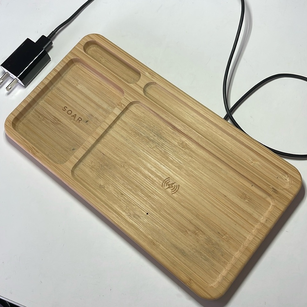 Bamboo Wireless Charging Pad and Organizer